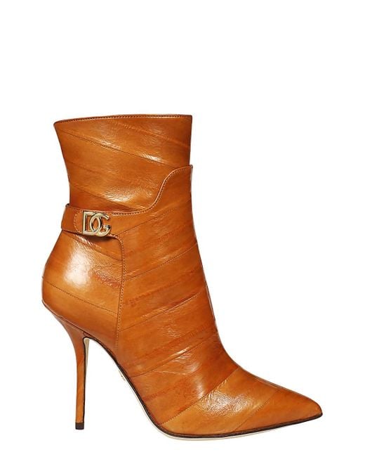 Dolce & Gabbana Eel Leather Pointy-toe Ankle Boots in Brown | Lyst UK