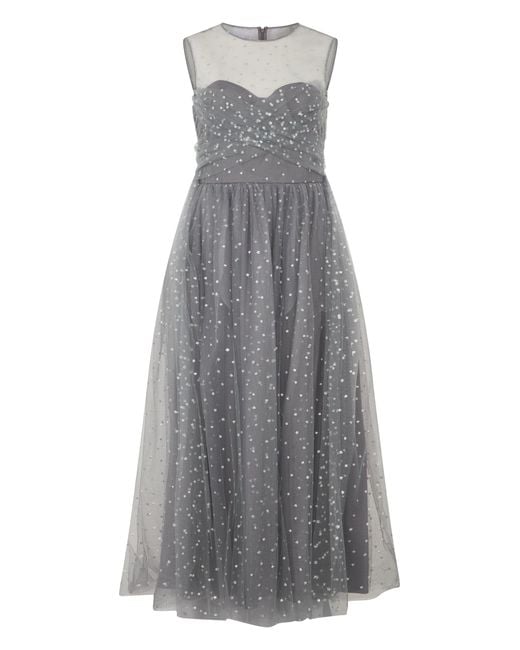 RED Valentino Gray Elegant Long Dress With Heart-Shaped Transparent Neckline