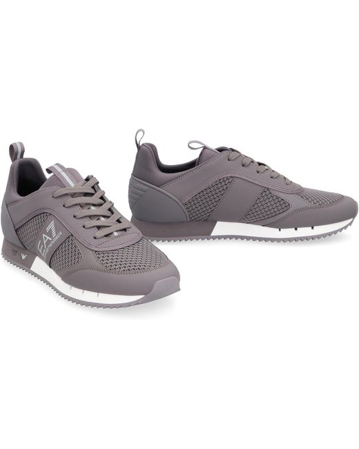 EA7 Gray Mesh And Vegan Leather Low-Top Sneakers