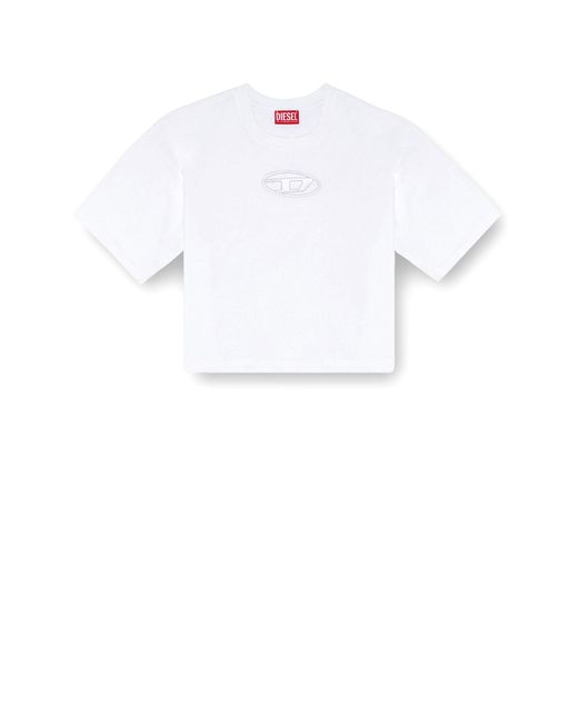 DIESEL White Cotton T-Shirt With Frontal Oval-D Logo