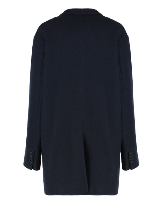 Aspesi Blue Double-breasted Wool Coat