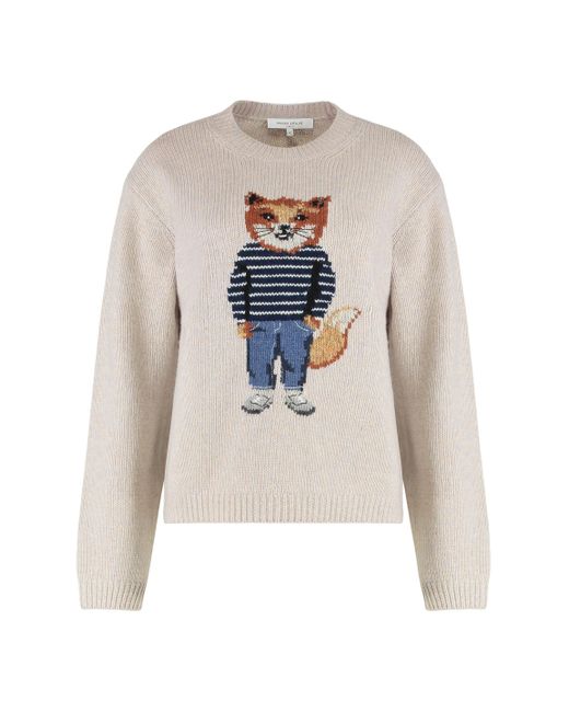Maison Kitsuné White Sweater With Round Neckline