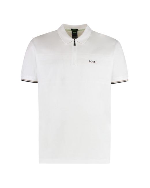Boss White Cotton Polo Shirt for men