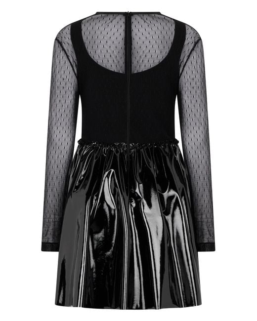 RED Valentino Black Elegant Dress With Long Transparent Sleeves And Shiny Skirt
