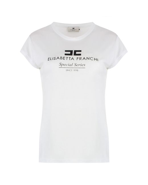 ☆ELISABETTA FRANCHI ホワイト トリコロゴTシャツ Elisabetta Franchi Logo Modal T-Shirt in White | Lyst