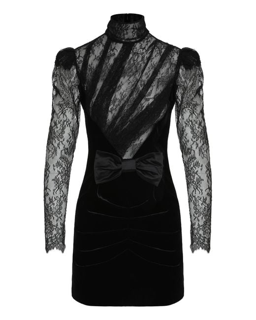 Alessandra Rich Black Velvet And Lace Mini Dress