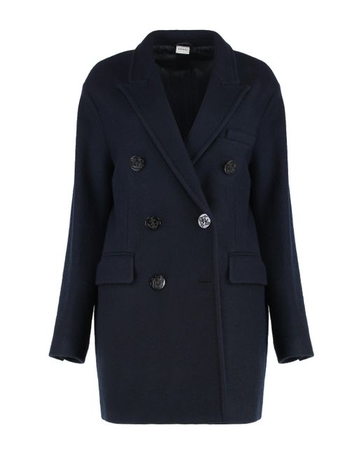 Aspesi Blue Double-breasted Wool Coat