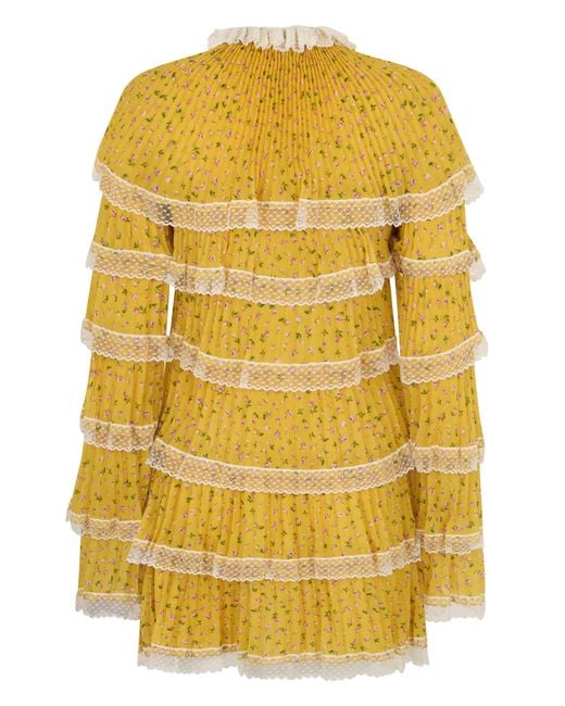 Philosophy Di Lorenzo Serafini Yellow Mustard Shirt With Floral Pattern And Ruffles