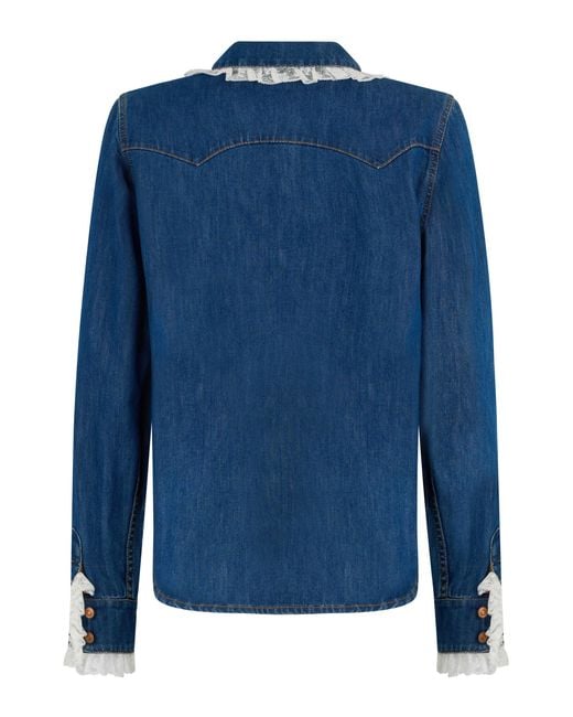 Philosophy Di Lorenzo Serafini Blue Denim Blouse With A Lace-Trimmed Collar