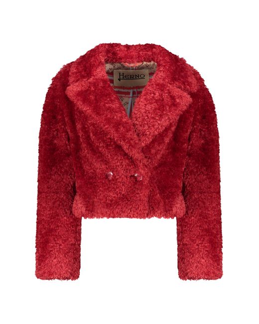 Herno Red Faux Fur Jacket