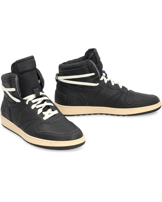 Rhude Black Rhecess Leather High-Top Sneakers for men