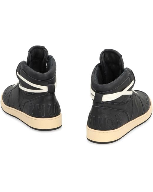 Rhude Black Rhecess Leather High-Top Sneakers for men