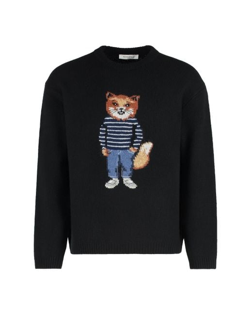 Maison Kitsuné Black Sweater With Round Neck