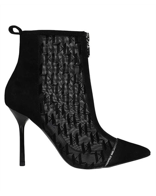 Karl Lagerfeld Black Monogram Pointed-Toe Boots