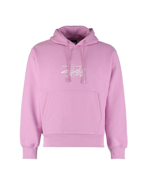 Stussy Basic Applique Cotton Hoodie in Pink for Men | Lyst