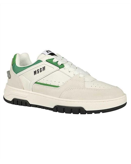 MSGM White Leather Low-Top Sneakers