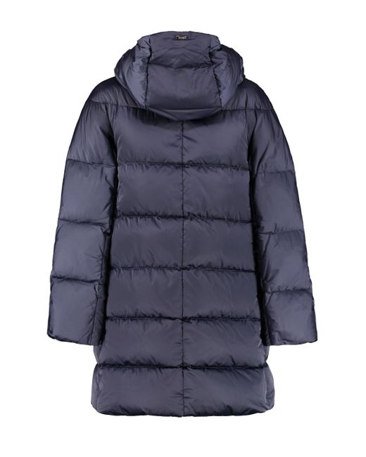 Herno Long Hooded Down Jacket in Blue | Lyst
