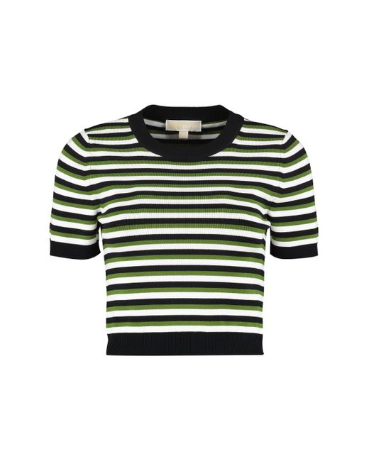 Synthetic Striped Knit T-shirt in Green 