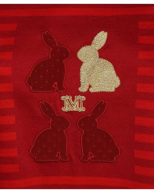 Max Mara Red Rabbit-Detail Striped T-Shirt
