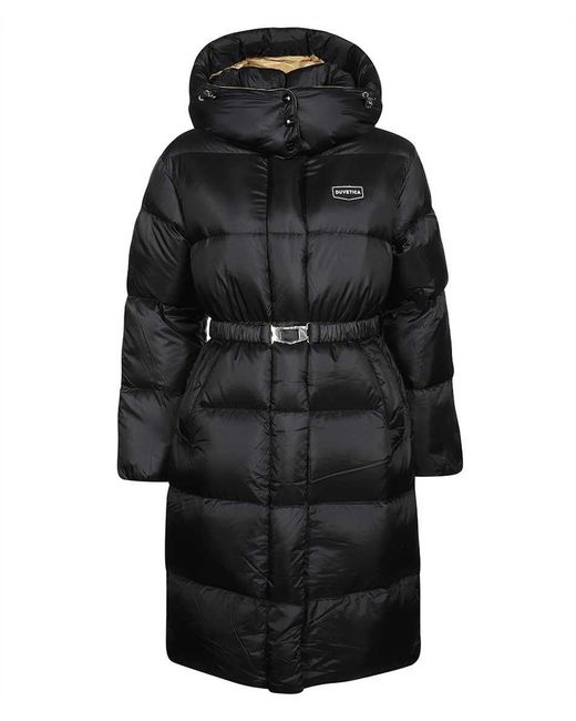 Duvetica Black Belted Hooded Long Down Jacket
