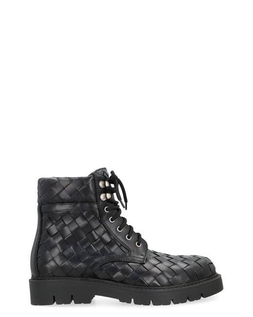 Bottega Veneta Black Lace-Up Ankle Boots Haddock