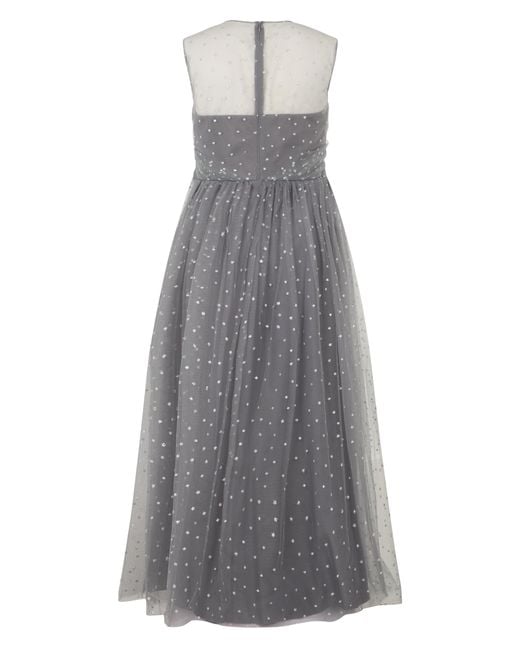 RED Valentino Gray Elegant Long Dress With Heart-Shaped Transparent Neckline