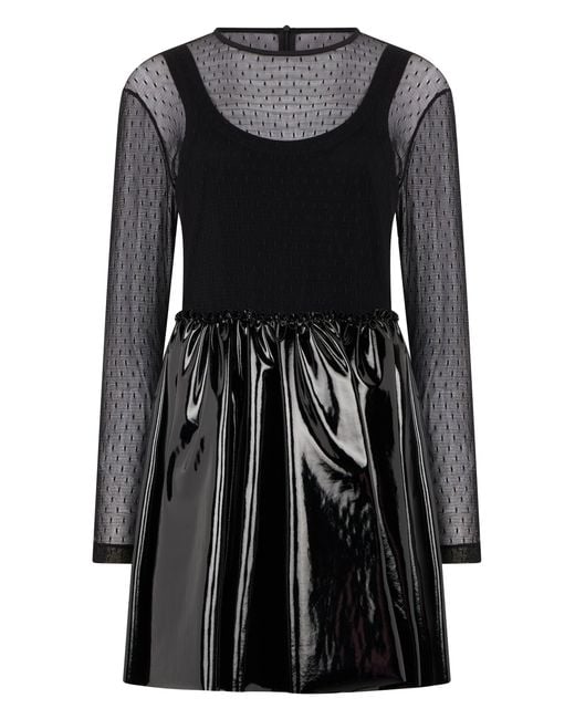 RED Valentino Black Elegant Dress With Long Transparent Sleeves And Shiny Skirt