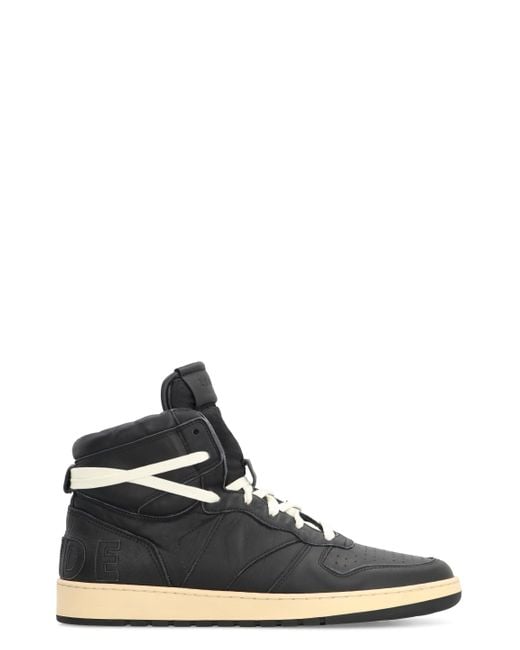 Rhude Black Rhecess Leather High-Top Sneakers for men