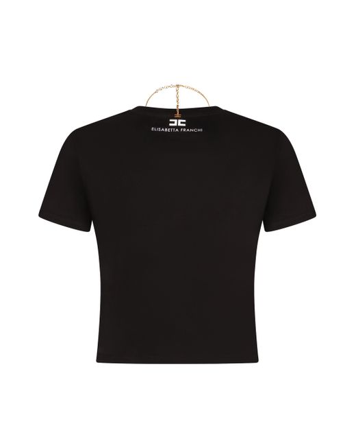Elisabetta Franchi Black Logo Detail Cropped T-Shirt