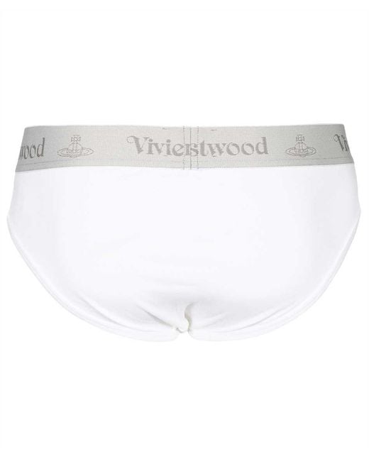Vivienne Westwood White Set Of Two Cotton Briefs With Logoed Elastic Band