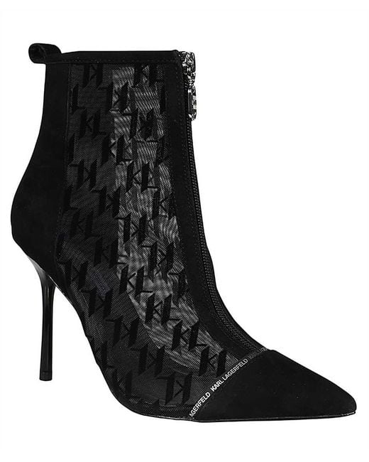 Karl Lagerfeld Black Monogram Pointed-Toe Boots