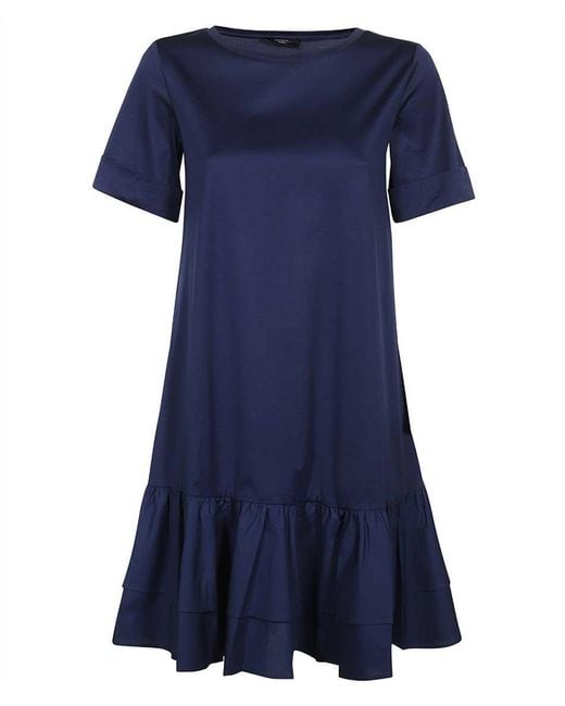 Weekend by Maxmara Blue Ruffled Cotton Mini Dress