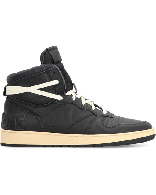 Rhude Black Rhecess Leather High-Top Sneakers for men