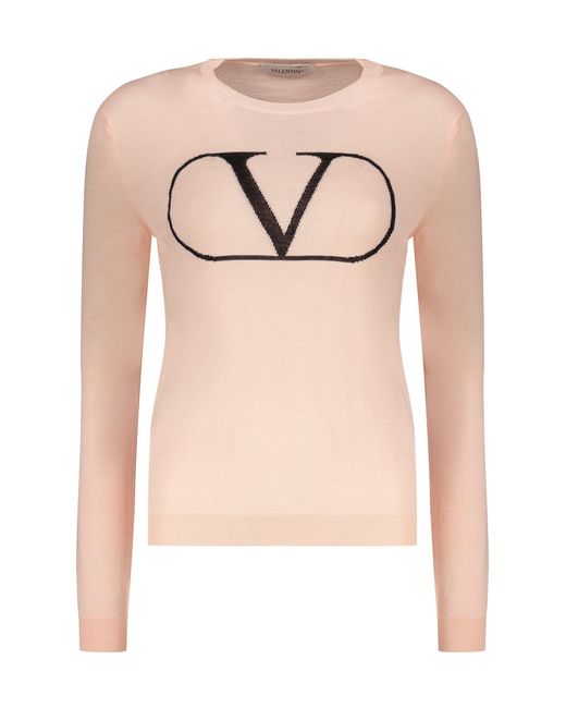 Valentino Garavani Pink Long Sleeve Crew-Neck Sweater