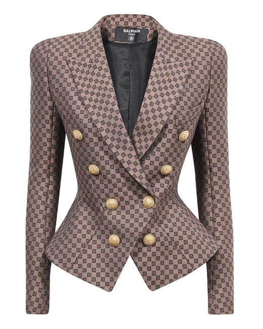 Balmain Gray Double Breasted Blazer