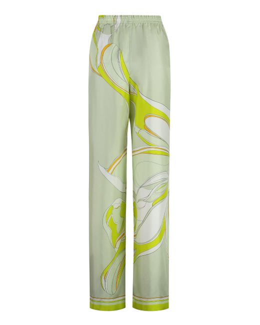 Tory Burch Green Elegant Printed Silk Pants For
