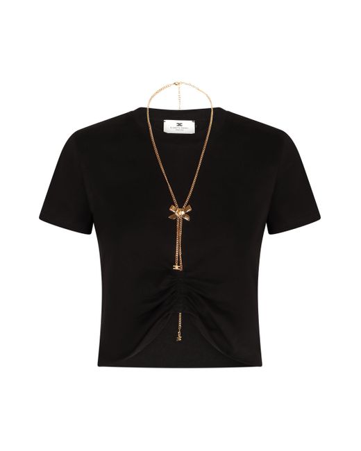 Elisabetta Franchi Black Logo Detail Cropped T-Shirt