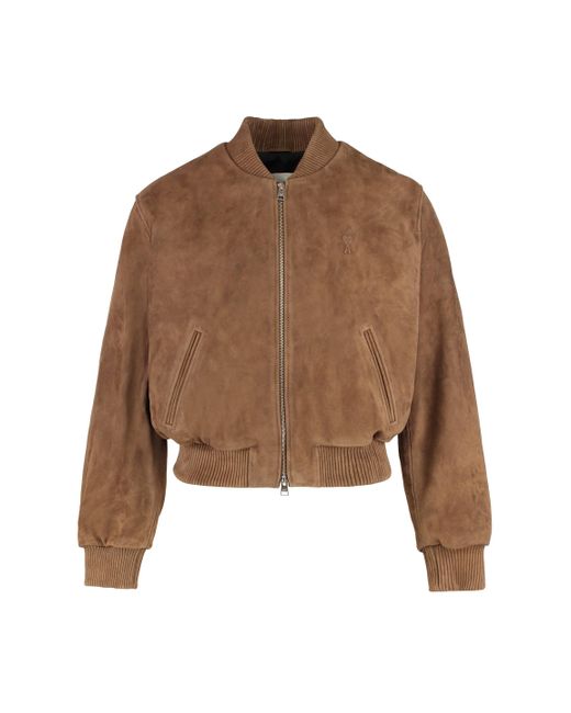 AMI Brown Suede Bomber Jacket