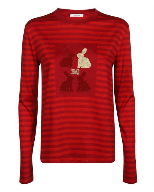 Max Mara Red Rabbit-Detail Striped T-Shirt