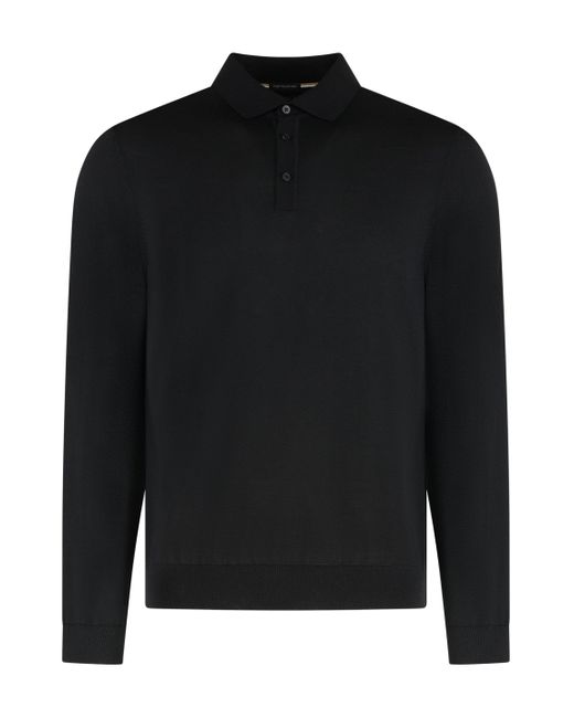 Boss Black Knitted Wool Polo Shirt