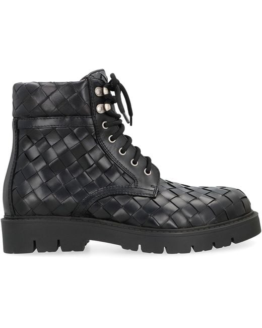 Bottega Veneta Black Lace-Up Ankle Boots Haddock
