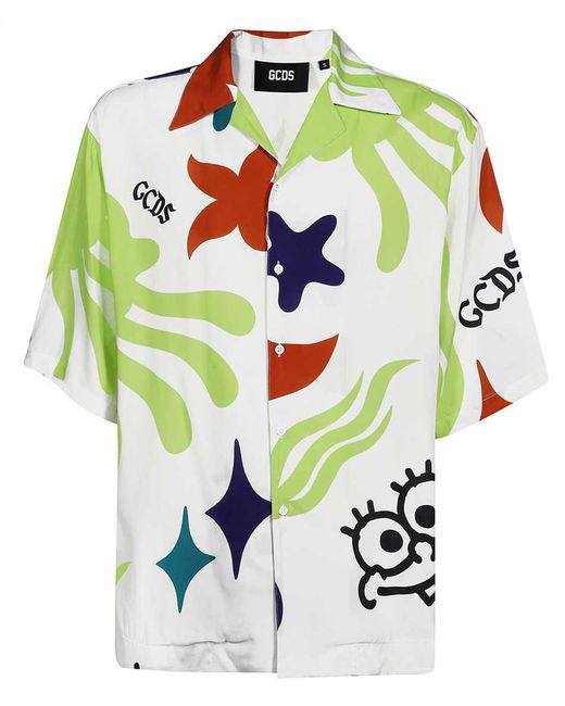 Gcds White Printed Viscose Shirt