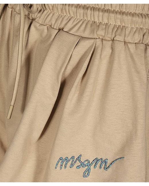 MSGM Natural Embroidered-Logo Cotton Shorts