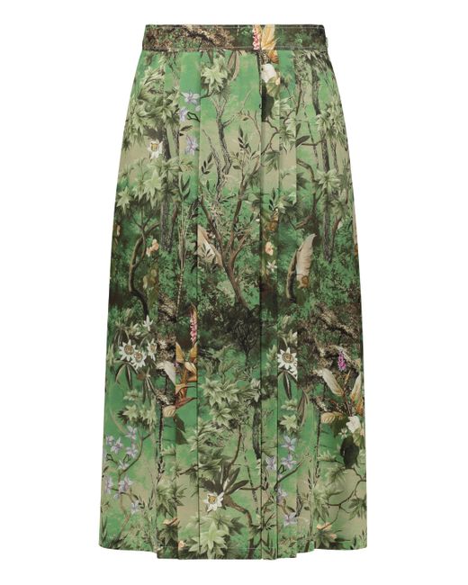 Alberta Ferretti Green Printed Silk Skirt