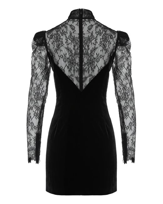 Alessandra Rich Black Velvet And Lace Mini Dress
