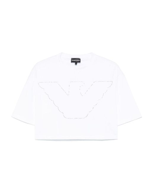 Emporio Armani Women's White Logo Cotton T-Shirt