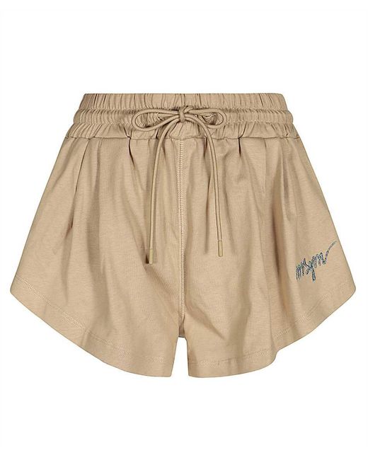 MSGM Natural Embroidered-Logo Cotton Shorts