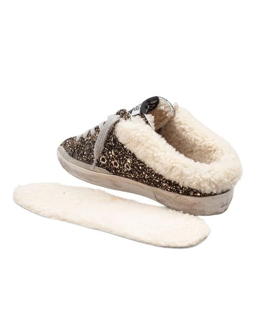 Golden Goose Deluxe Brand Brown Leather Clogs Covered With Glitter