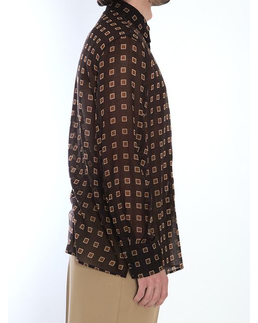 Saint Laurent Brown Shirt With Geometric Pattern for men