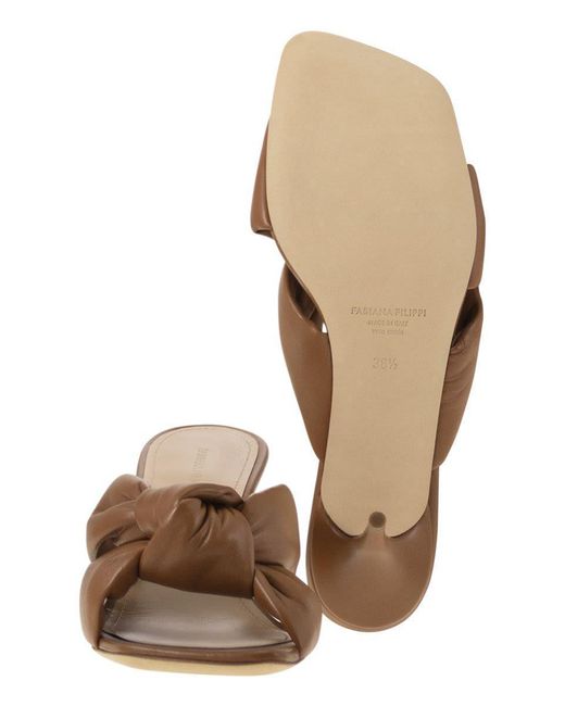 Fabiana Filippi Brown Sandal Mules On Heel And Knot